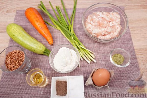 Котлеты из фарша с гречкой и кабачком