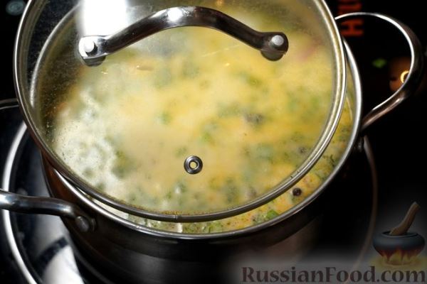 Рыбный суп с брокколи, рисом и сливками